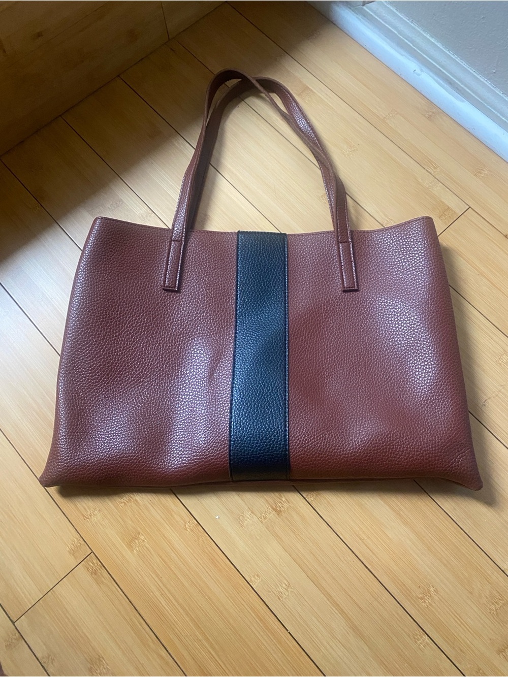 Vince camuto Brown Tote Bag with Black Center Stripe